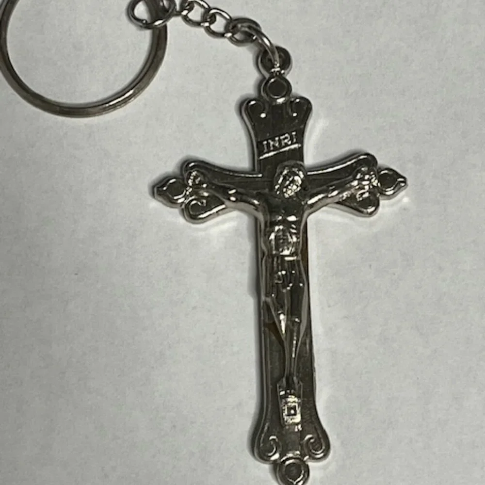 Silver-Toned Metal Jesus Crucifix Cross Keychain Pendant Charm Providence1.5